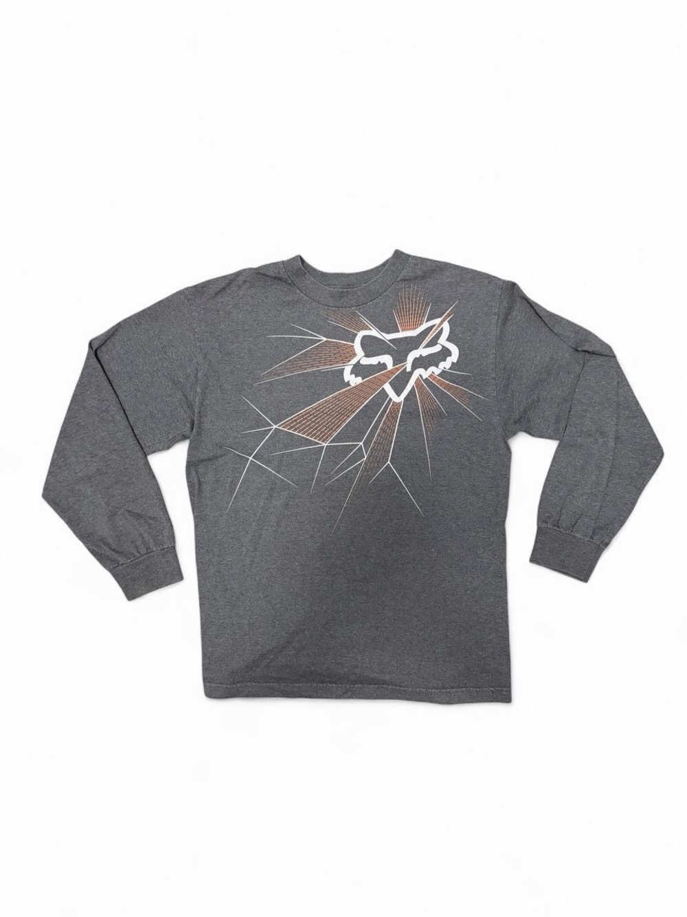 Fox Racing Long Sleeve Graphic Shirt Gray Y2K Motocross Tee